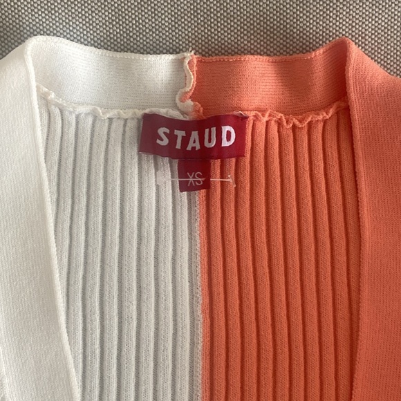 STAUD Long Sleeve White and Peach Dress - Picture 4 of 4